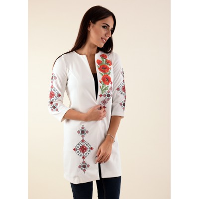 Embroidered cardigan "Poppies Luxury" white/red